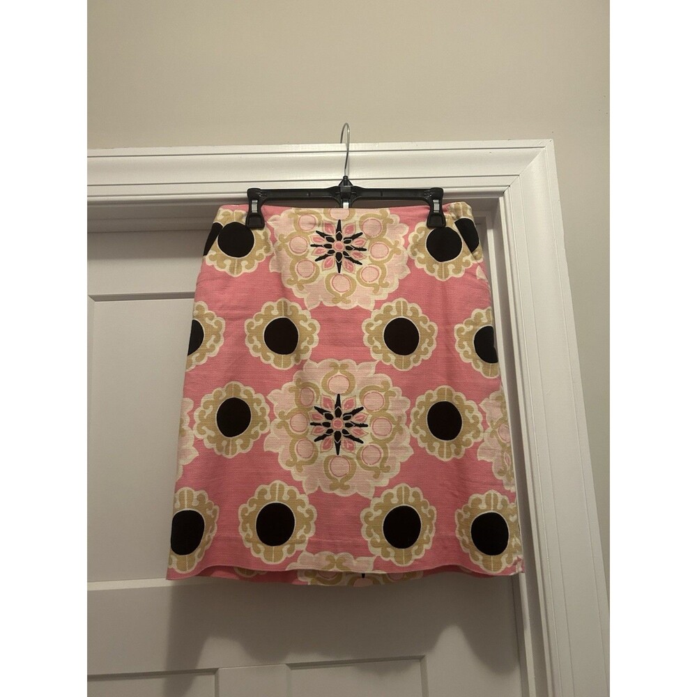 LILLY PULITZER Skirt Sz 6 Pink Tan Black Medallion Print Lined Zip Preppy Beach